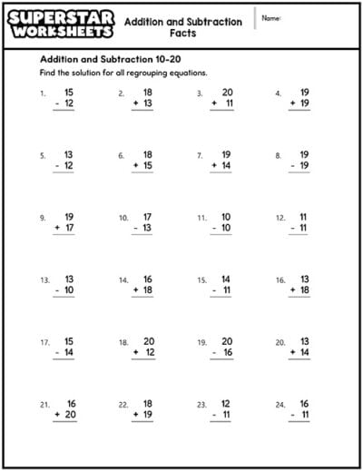 Addition and Subtraction Worksheets - Superstar Worksheets