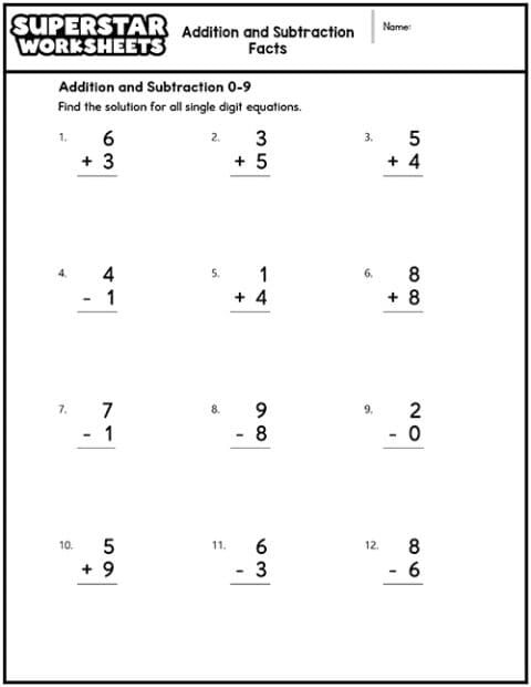 Addition and Subtraction Worksheets - Superstar Worksheets