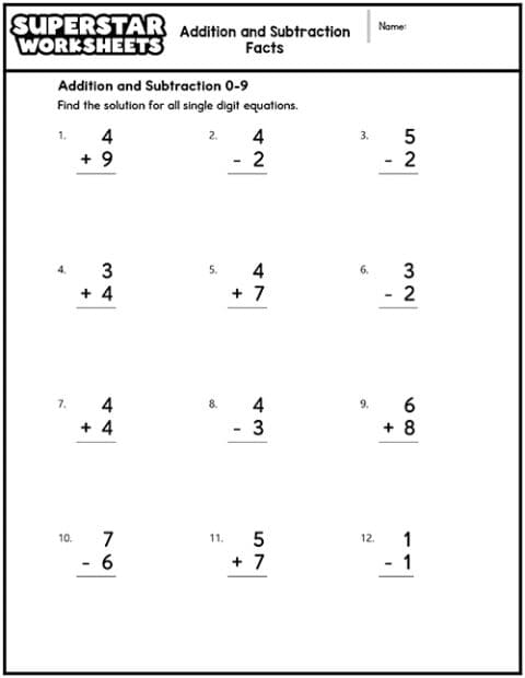 Addition and Subtraction Worksheets - Superstar Worksheets