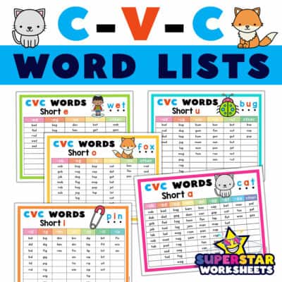 Cvc Word List - Superstar Worksheets