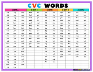 CVC Word List - Superstar Worksheets