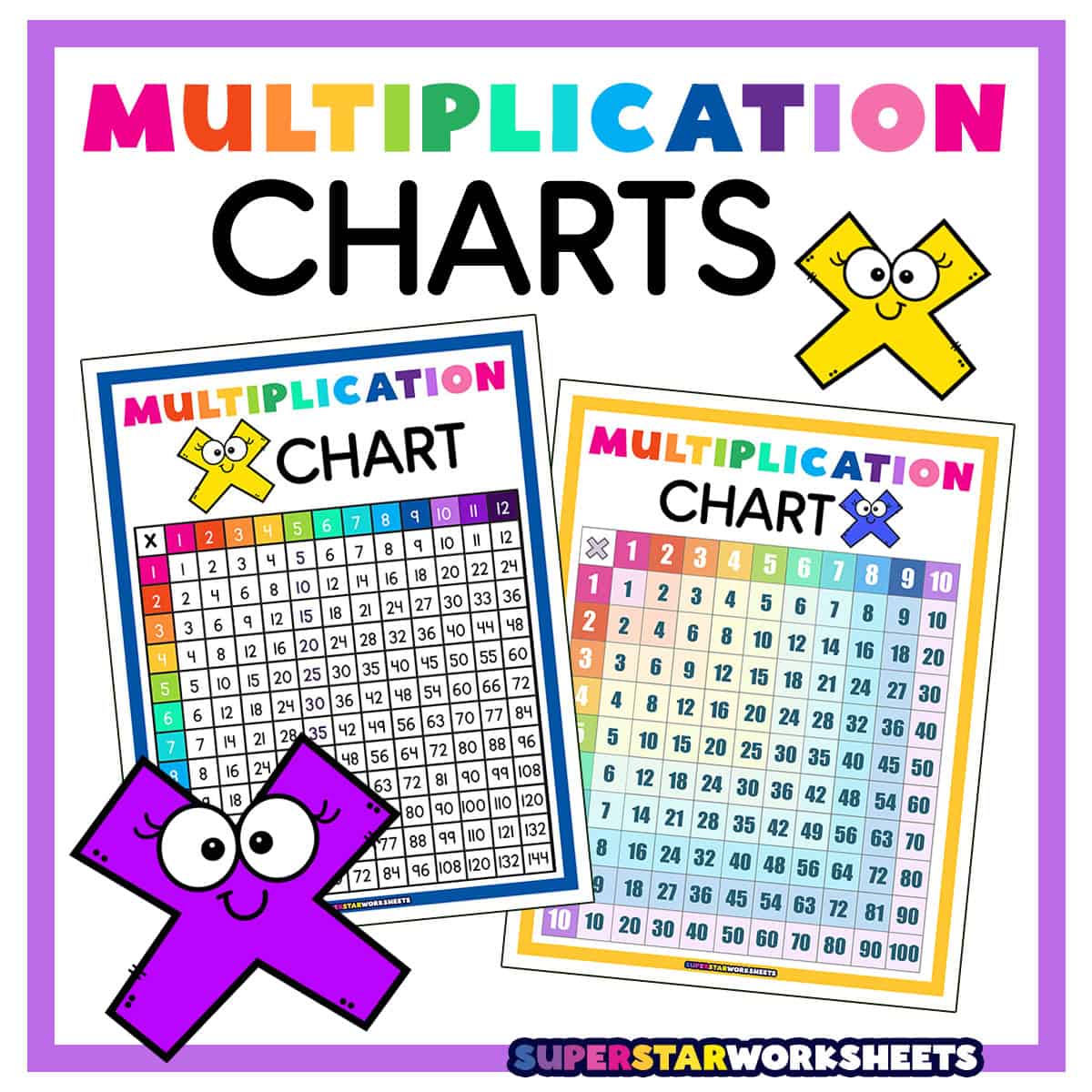 All Times tables Chart - Print for free (many colors)