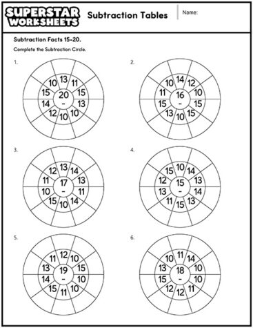 Subtraction Table Worksheets - Superstar Worksheets