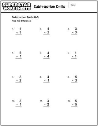 Subtraction Drills - Superstar Worksheets