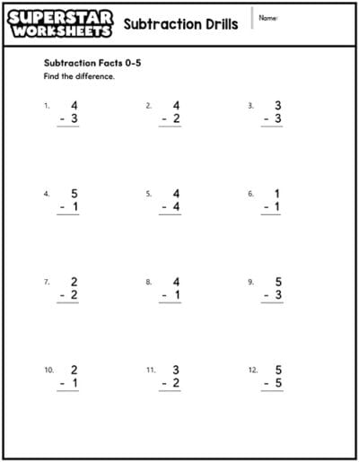 Subtraction Drills - Superstar Worksheets