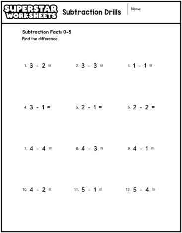 Subtraction Drills - Superstar Worksheets