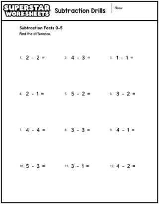 Subtraction Drills - Superstar Worksheets