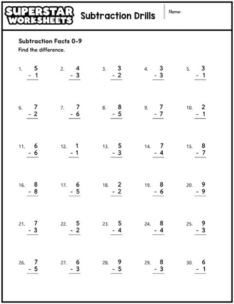 Subtraction Worksheets - Superstar Worksheets
