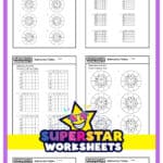 Graphic showing six subtraction table worksheets.