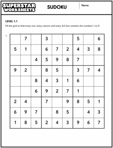 Sudoku Puzzles - Superstar Worksheets