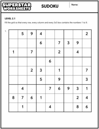 Sudoku Puzzles - Superstar Worksheets