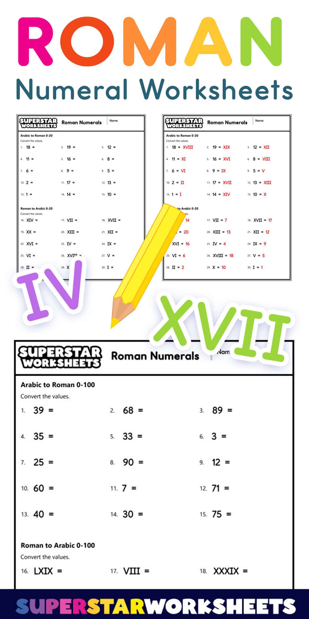 Roman Numerals Worksheets - Superstar Worksheets