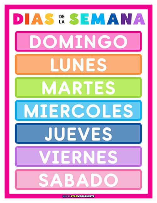 SPANISH Days of the Week Worksheets - Superstar Worksheets