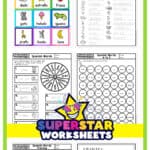 Graphic showing a variety of printable Spanish alphabet worksheets.