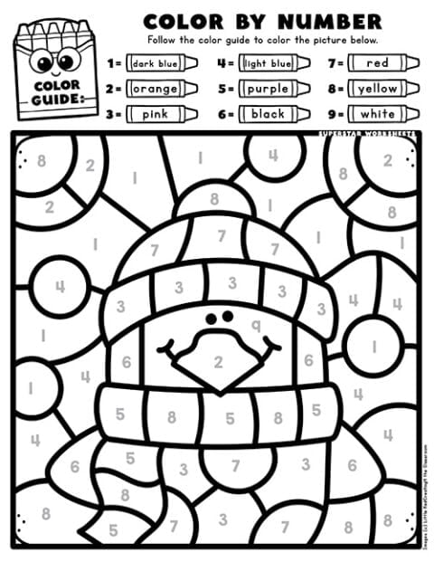 Winter Color by Number - Superstar Worksheets