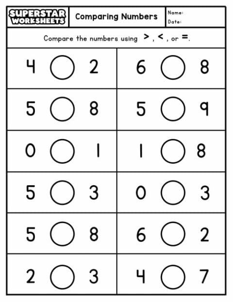 Comparing Numbers Worksheets - Superstar Worksheets