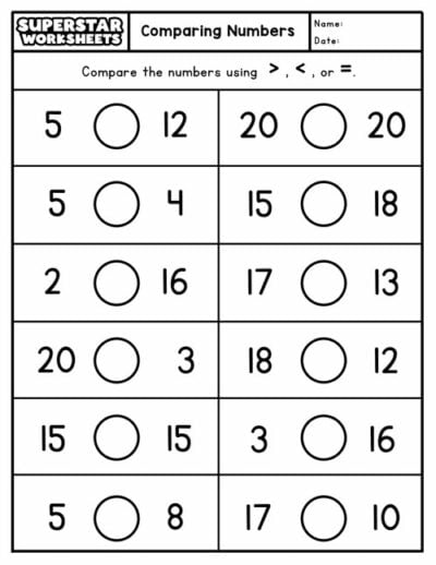 Comparing Numbers Worksheets - Superstar Worksheets