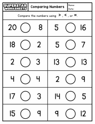 Comparing Numbers Worksheets - Superstar Worksheets