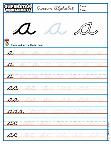 Cursive Handwriting - Superstar Worksheets