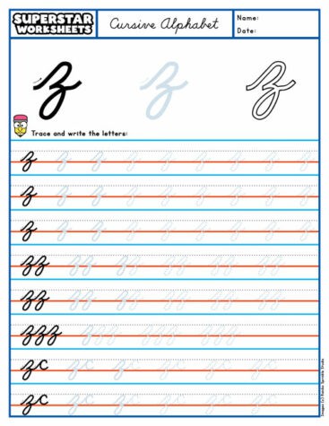 Cursive Z - Superstar Worksheets