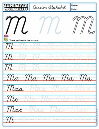 Cursive M - Superstar Worksheets