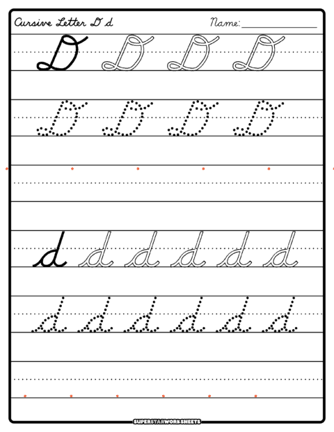 Cursive D - Superstar Worksheets