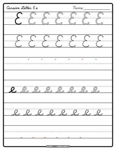 Cursive E - Superstar Worksheets