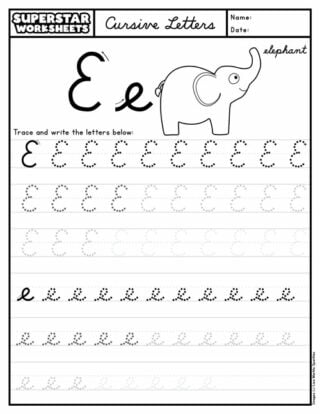 Cursive E - Superstar Worksheets