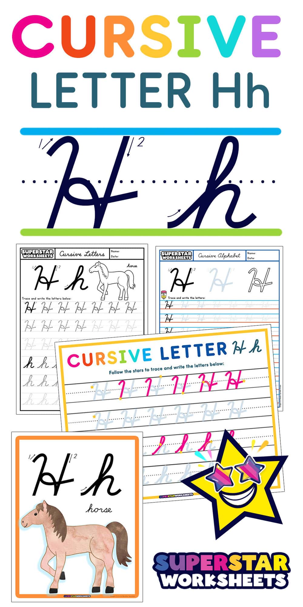 Cursive H - Superstar Worksheets