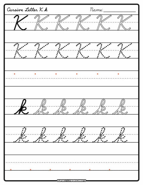 Cursive K - Superstar Worksheets