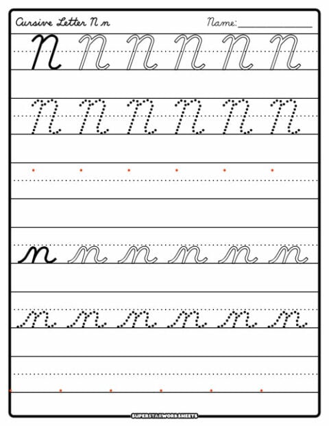 Cursive N - Superstar Worksheets