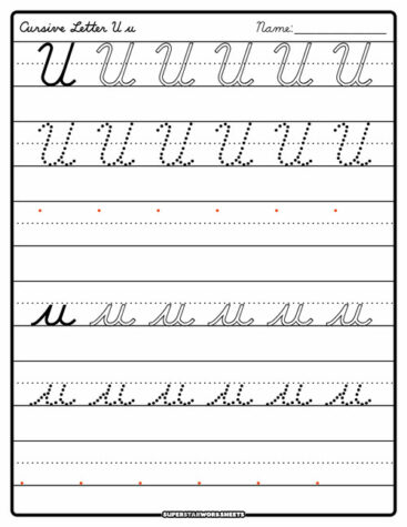 Cursive U - Superstar Worksheets