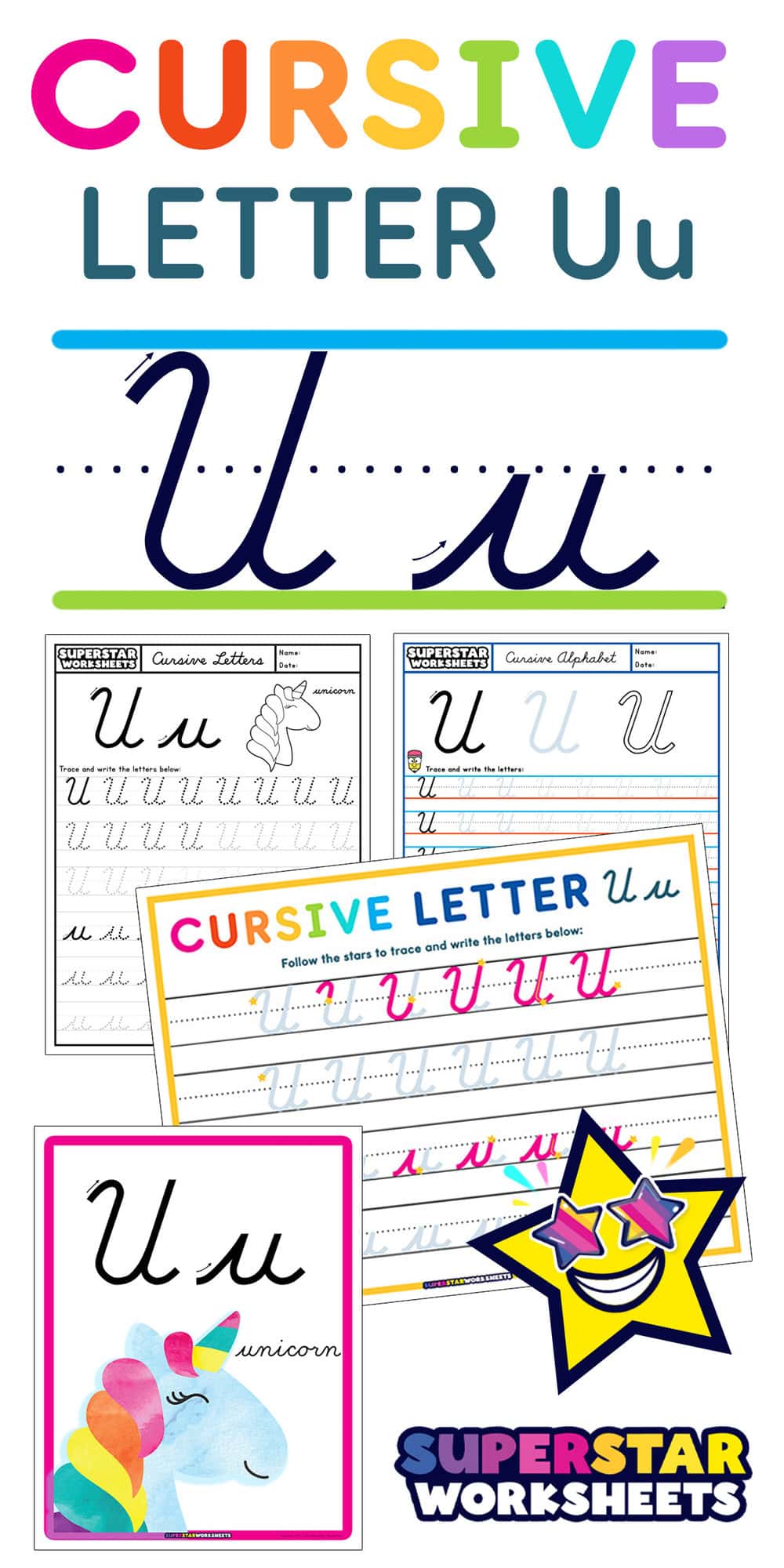 Cursive U Superstar Worksheets
