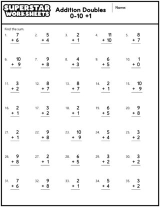 Addition Doubles Worksheets - Superstar Worksheets