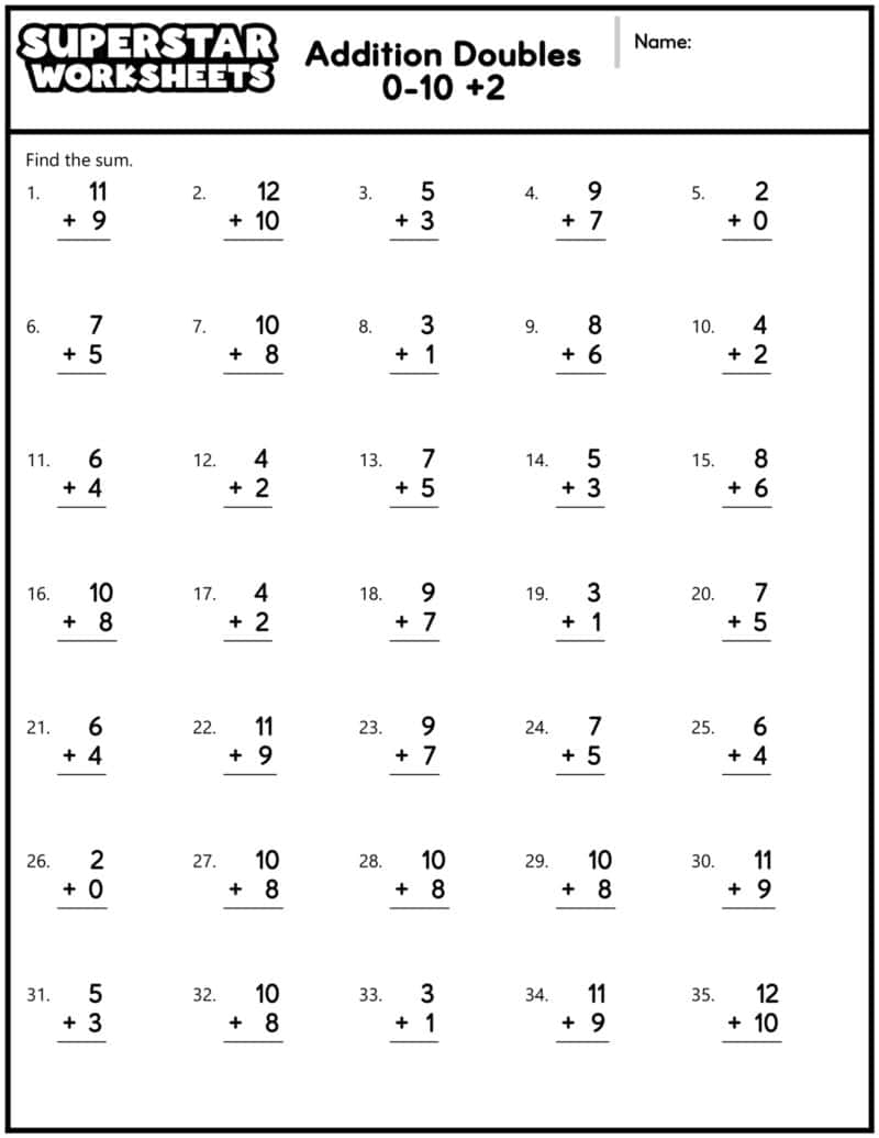 Addition Doubles Worksheets - Superstar Worksheets