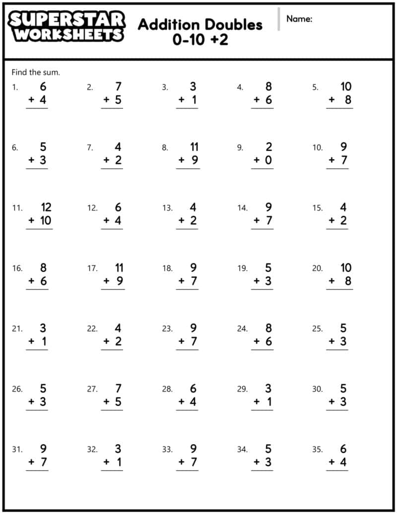 Addition Doubles Worksheets Superstar Worksheets