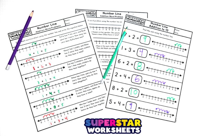Number Line Addition - Superstar Worksheets