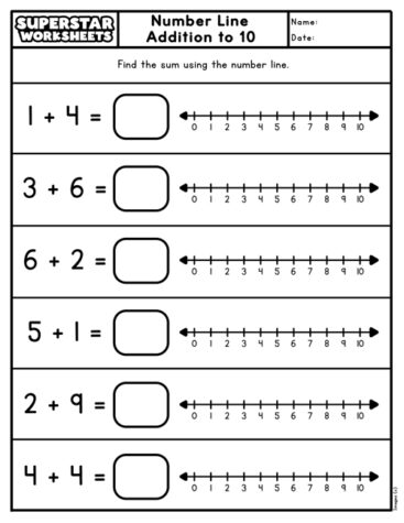 Number Line Addition - Superstar Worksheets