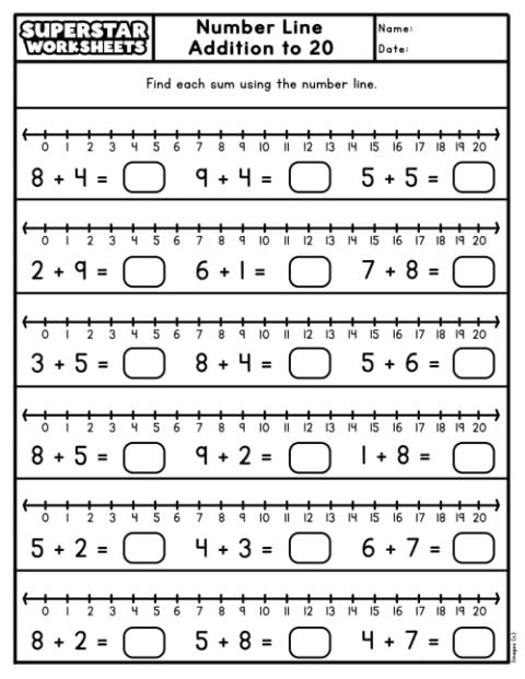 Number Line Addition - Superstar Worksheets