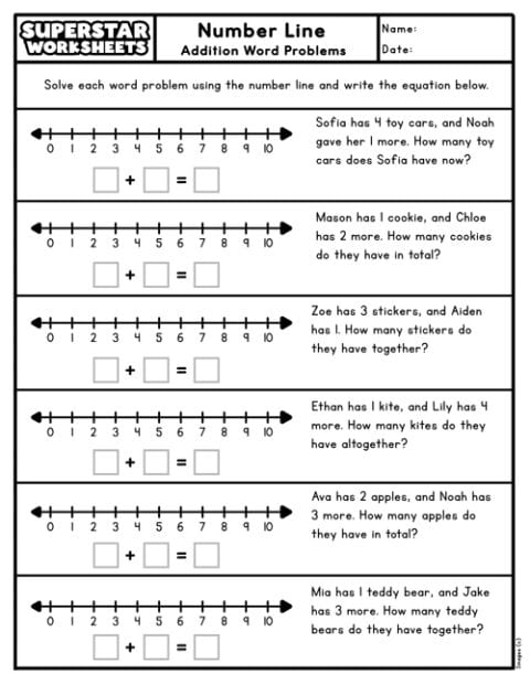 Number Line Addition - Superstar Worksheets