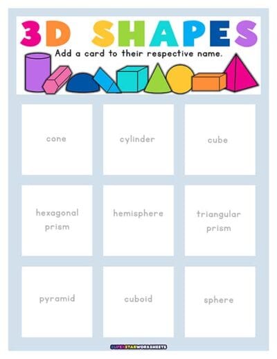 3D Shapes Flashcards - Superstar Worksheets