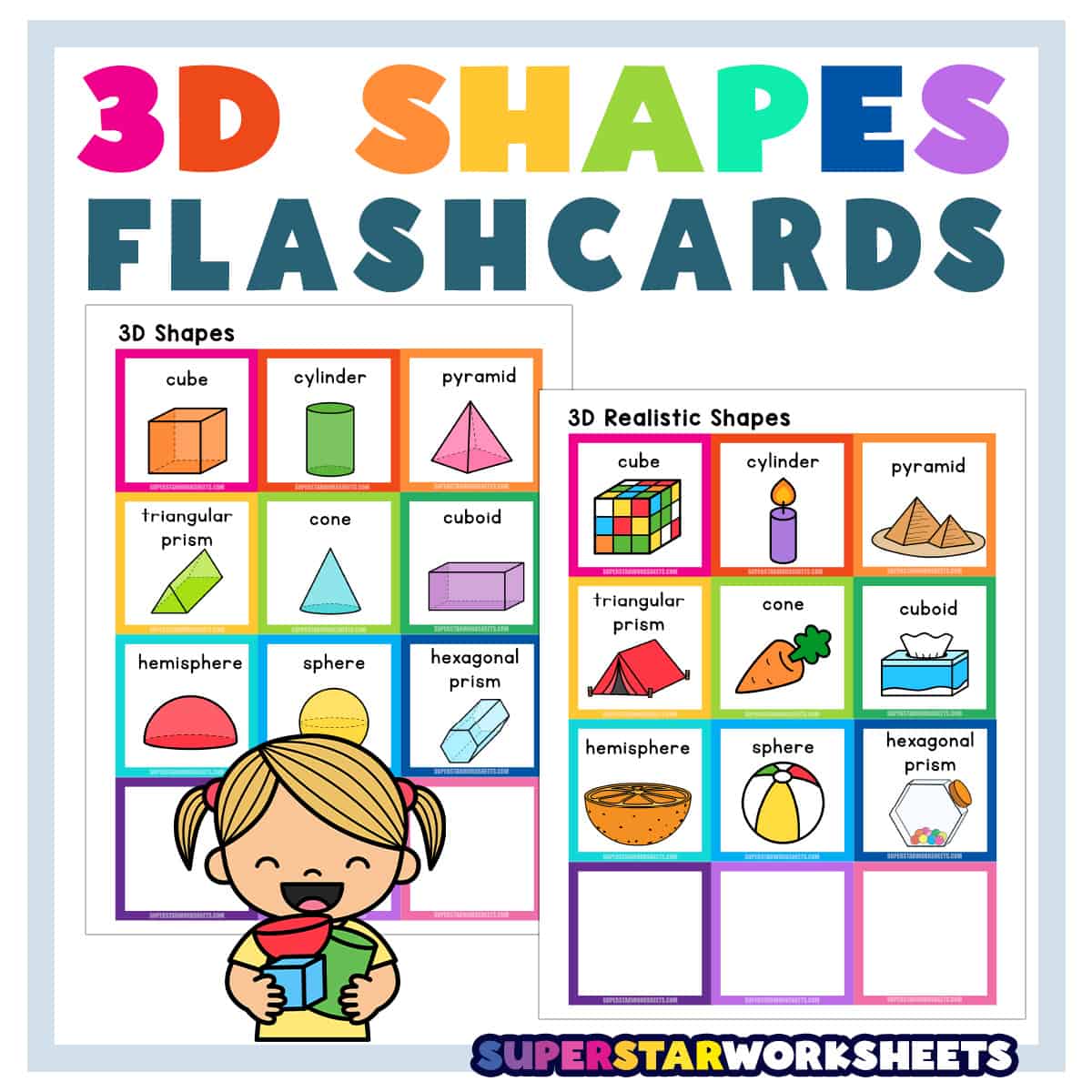 3D Shapes Flashcards - Superstar Worksheets