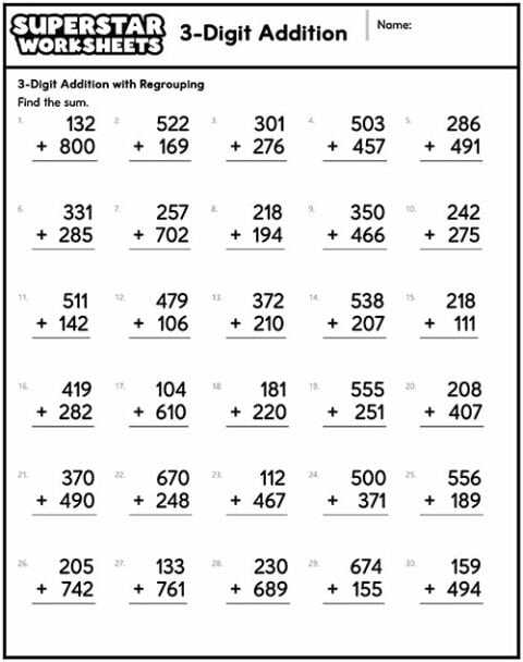 3 Digit Addition Worksheets Superstar Worksheets