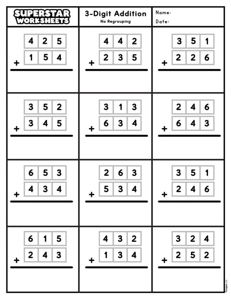 3-Digit Addition Worksheets - Superstar Worksheets