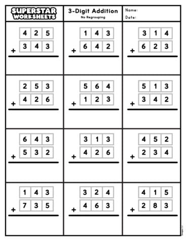 3-Digit Addition Worksheets - Superstar Worksheets