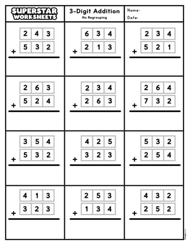 3-Digit Addition Worksheets - Superstar Worksheets