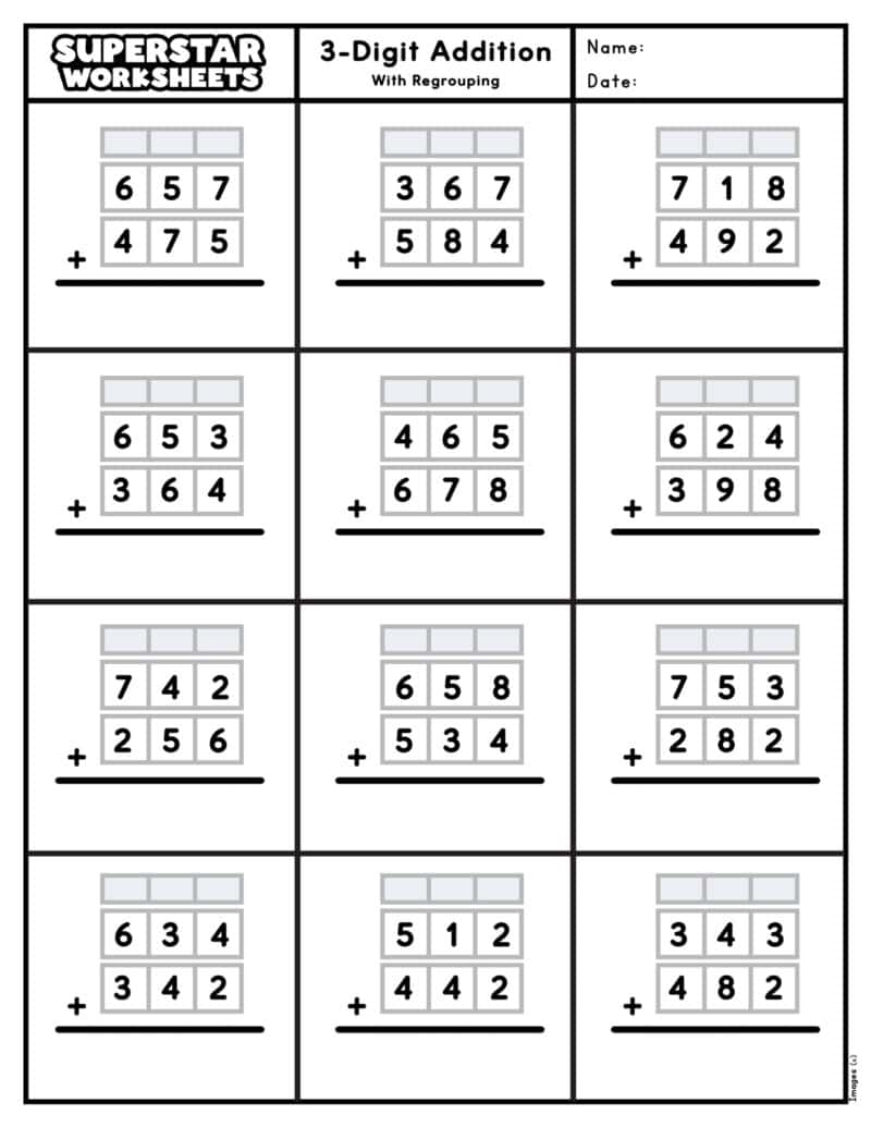 3-Digit Addition Worksheets - Superstar Worksheets