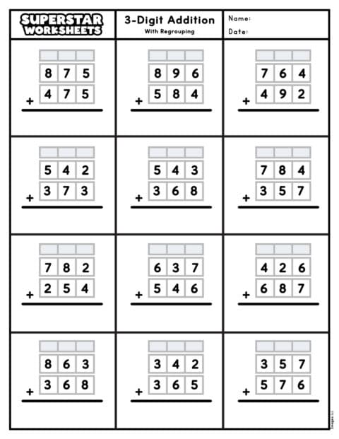 3-Digit Addition Worksheets - Superstar Worksheets