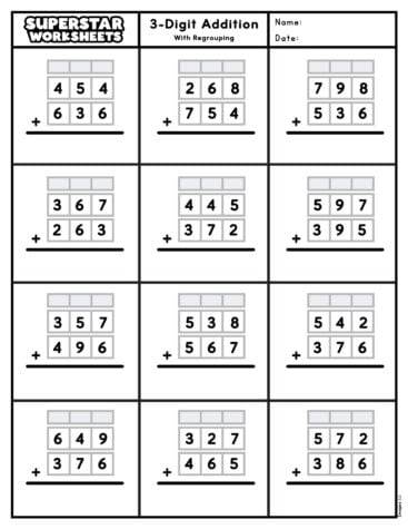 3 Digit Addition Worksheets Superstar Worksheets 3 Digit Addition Worksheets Superstar Worksheets