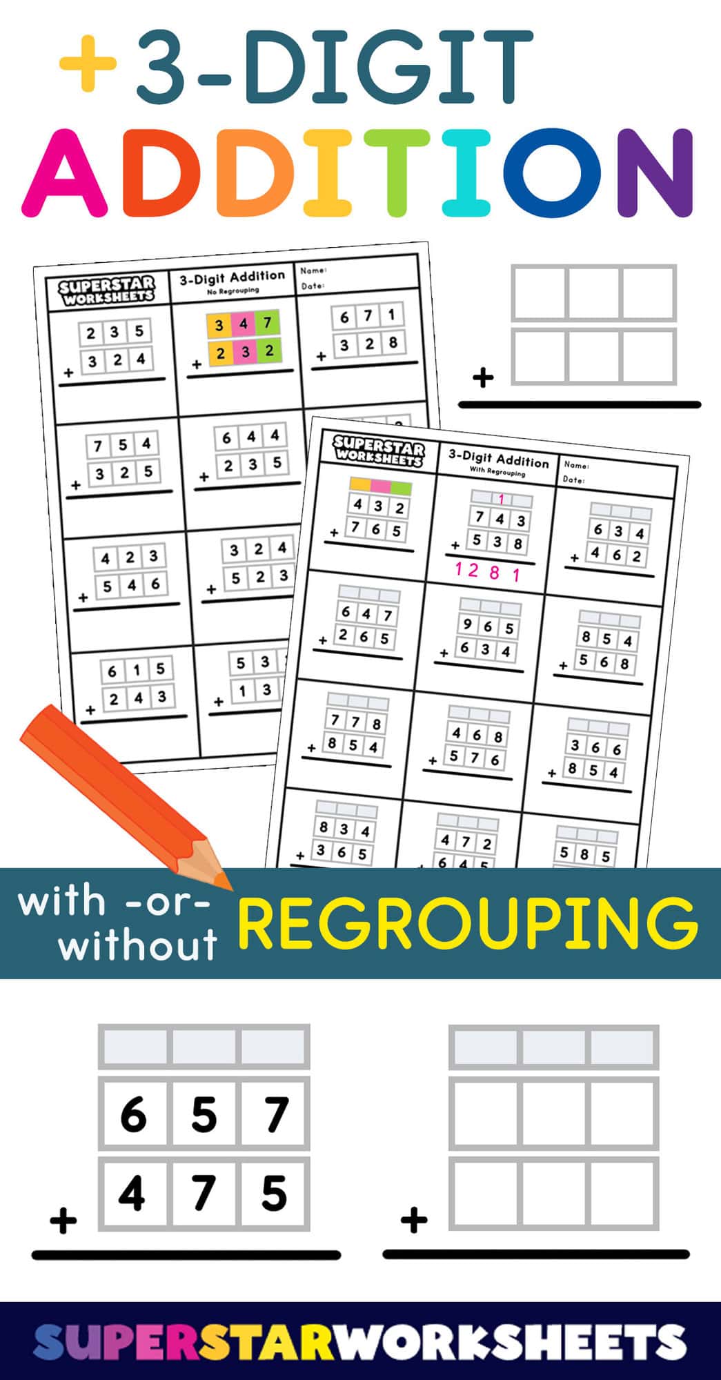 3-Digit Addition Worksheets - Superstar Worksheets